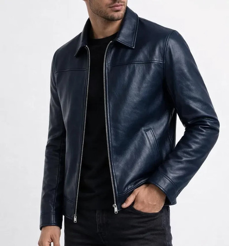 Giacca uomo pelle - blu, vera