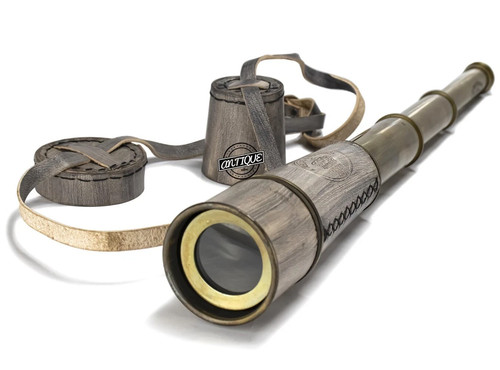Antico telescopio ottone - , pelle